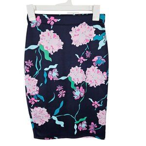 My Amelia James Womens Floral Pencil Skirt Small Blue Pink Green Classy Chic